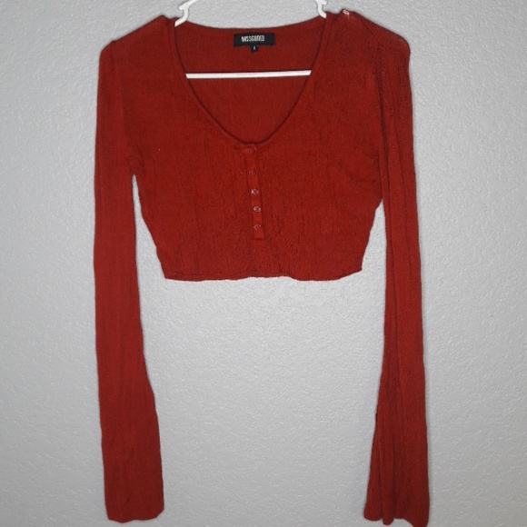 Missguided Tops - Missguided Rust Red Sweater Bellsleeve Croptop